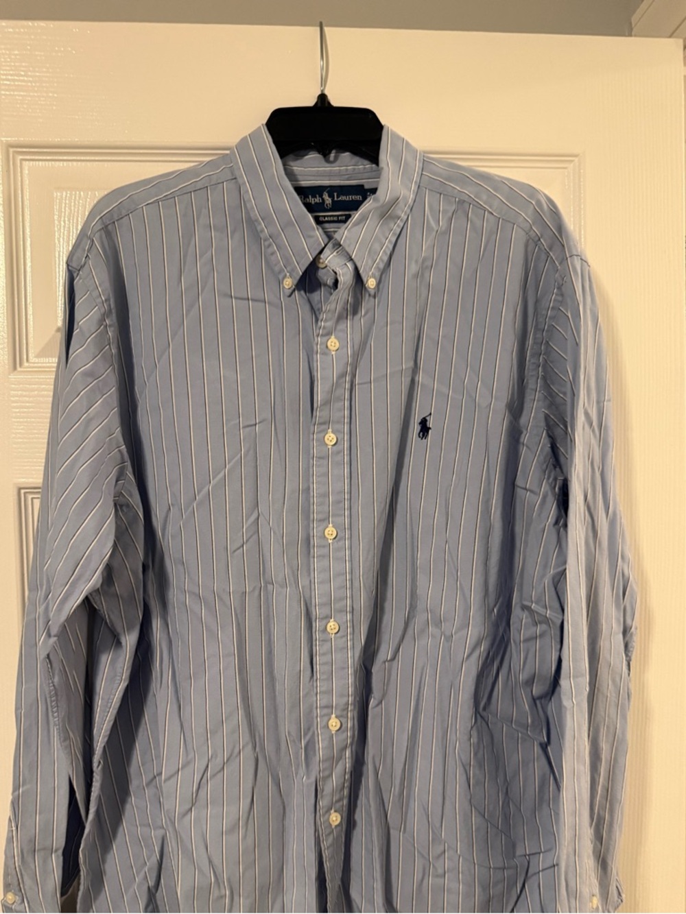 Ralph Lauren Light Blue and White Striped Button-Down Shirt